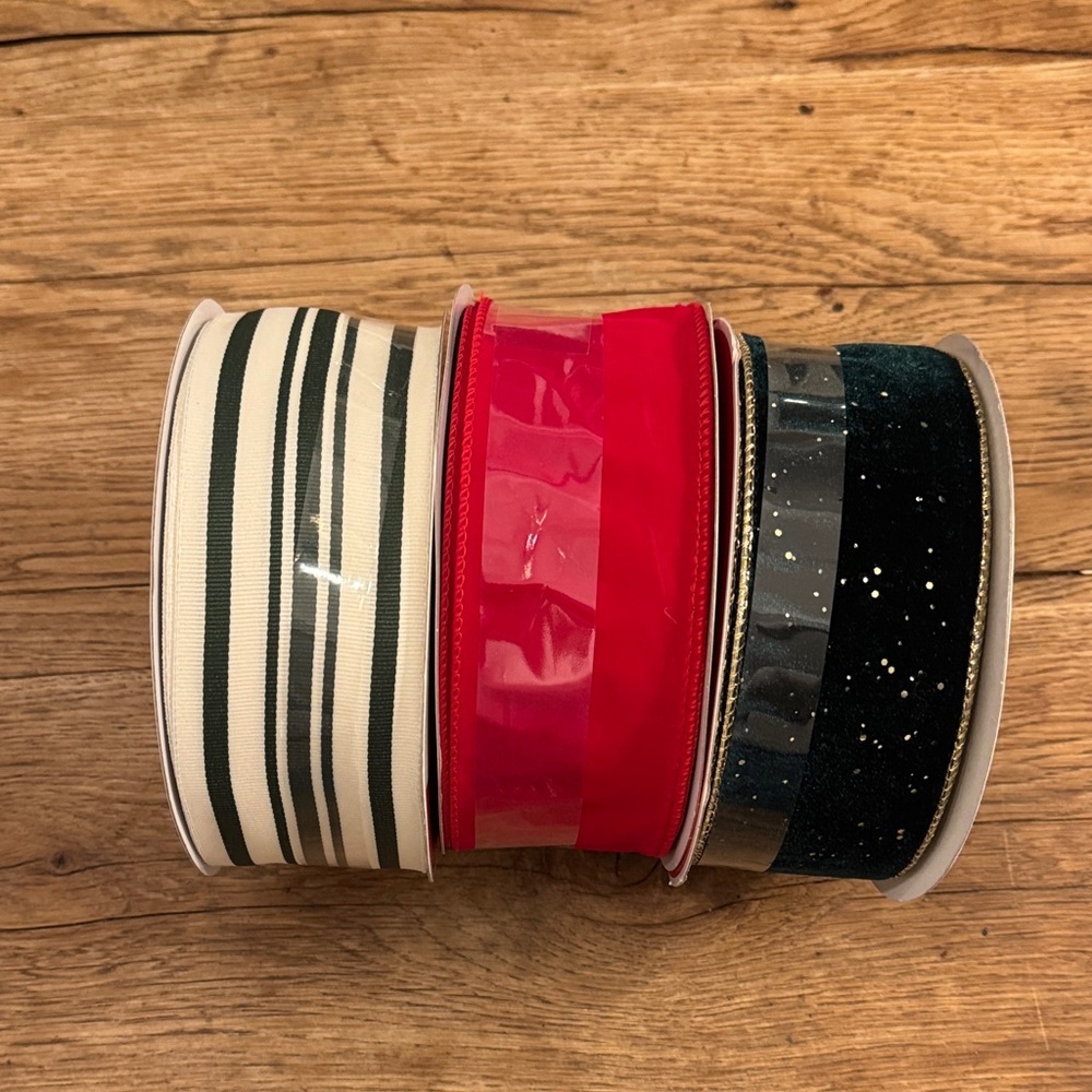 Green Striped, Red Velvet, and Green Velvet with Gold Glitter Ribbon - YOU PICK